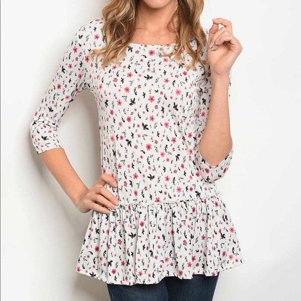 Floral Print Top Ruffle - Picture 2 of 8